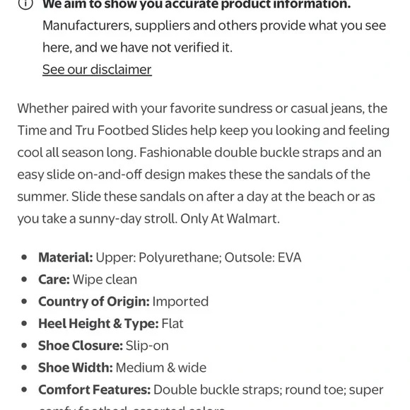 NEW Time and Tru White Double Strap Gold Buckle Slides SZ 7.5 - Picture 8 of 8